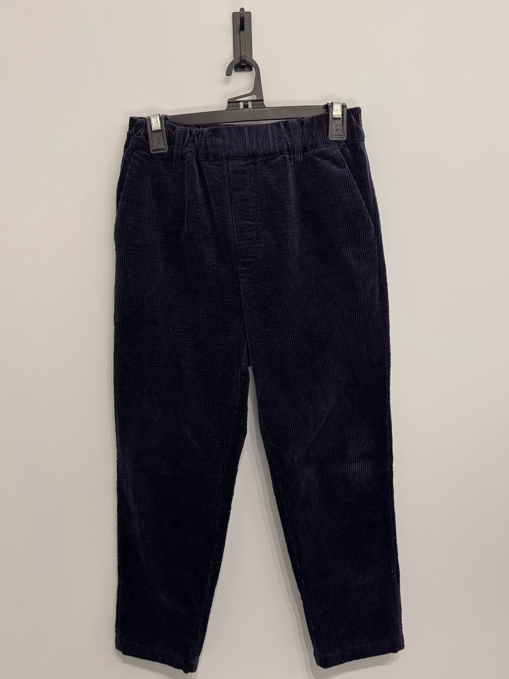 NAIF Montréal Navy Blue Corduroy Tapered Pull-On Pants Elastic Waist Size Small